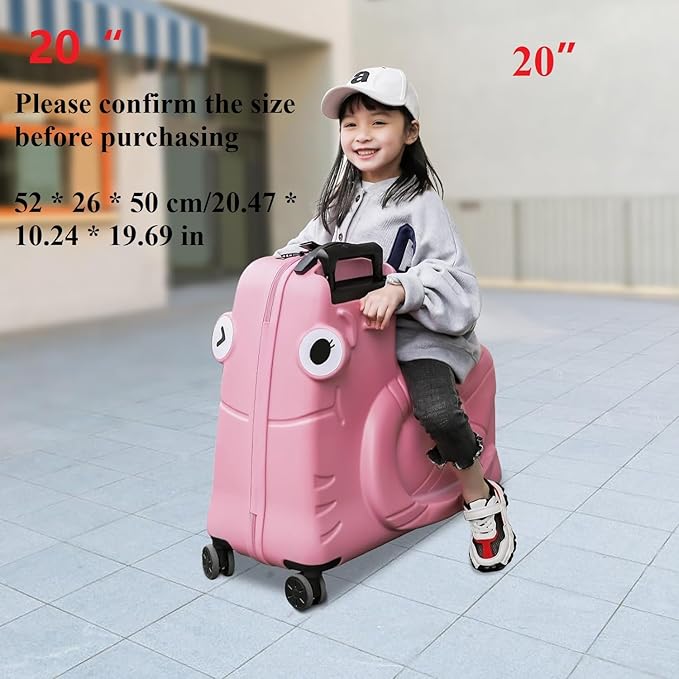 CNCEST 20" Kid's Ride-on Travel Suitcase, Rolling Luggage with Wheels & Password Lock, Children's Ride On Trolley Luggage for Children's Day Gift, Festival Gift