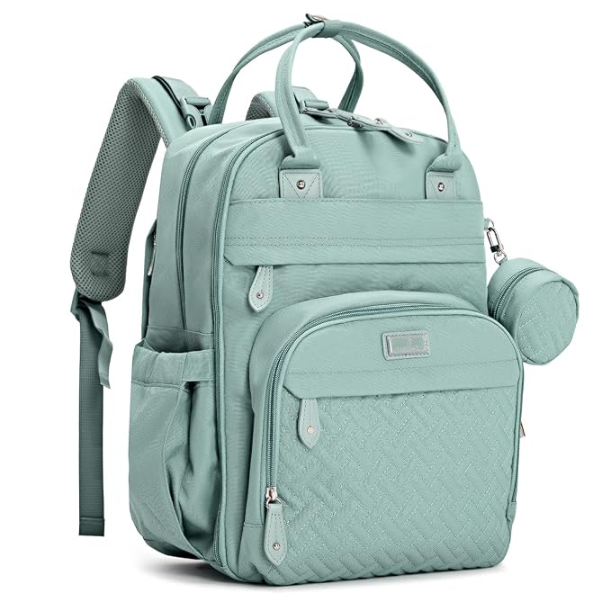 BabbleRoo Diaper Bag Backpack - Baby Essentials Travel Bag - Multi Function Water Resistant Diaper Bag, Travel Essentials Baby Bag with Changing Pad, Stroller Straps & Pacifier Case – Sage Green