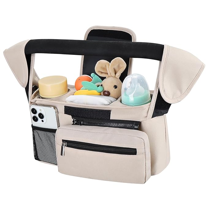 Accmor Universal Stroller Organizer with Insulated Cup Holder Detachable Phone Bag and Shoulder Strap,Stroller Bag Caddy Organizer Fits for Uppababy, Baby Jogger, Britax Strollers