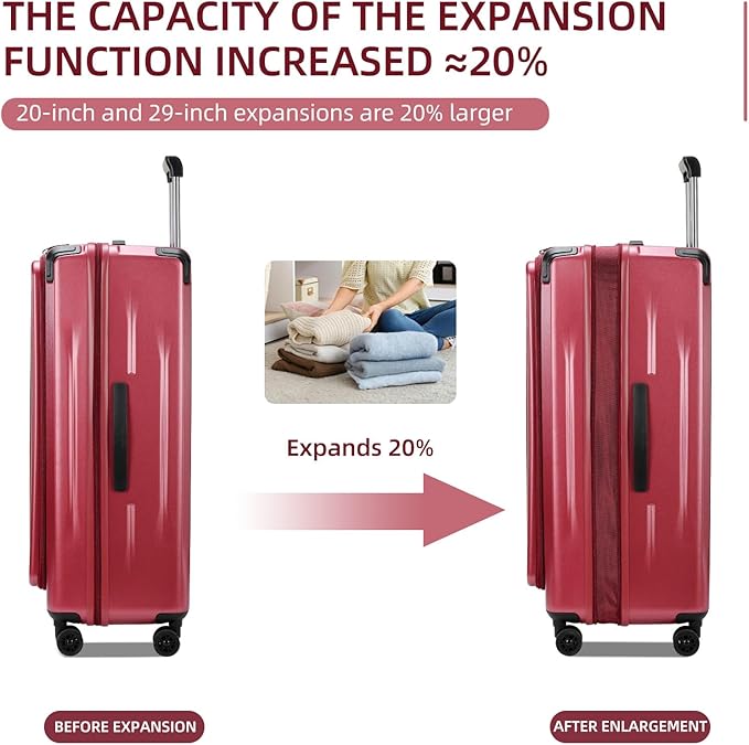Premium Carry On Luggage, 20Inch&29 Inch Top Opening Airline Approved ABS+PC Hard Shell Suitcases with Silent Wheels, TSA Lock,Front Pocket and Wet-dry Separated Six-piece Set