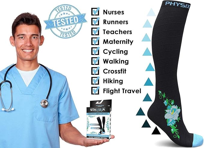 Physix Gear Compression Socks 20-30 mmHg - Men & Women - Running, Nurses, Shin Splints, Flight, Travel