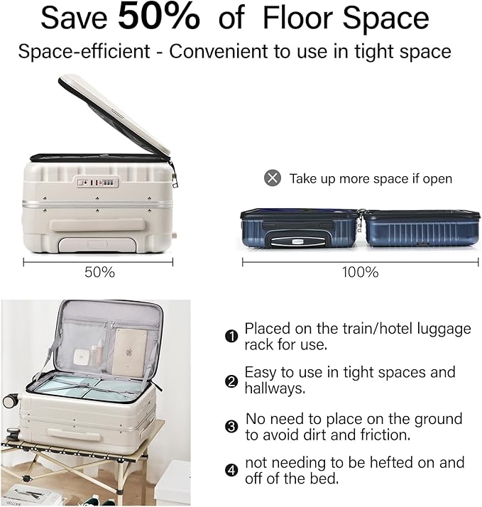 Hanke 24 Inch Checked Luggage PC Hard Case Luggage Top Opening Aluminum Frame Travel Luggage Suitcases with Wheels for Woman Men.(Ivory white)