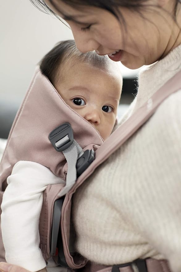 BabyBjörn Baby Carrier Mini, Cotton, Dusty Pink Newborn Carrier (7-25 lbs), Ergonomic, Easy-to-Use