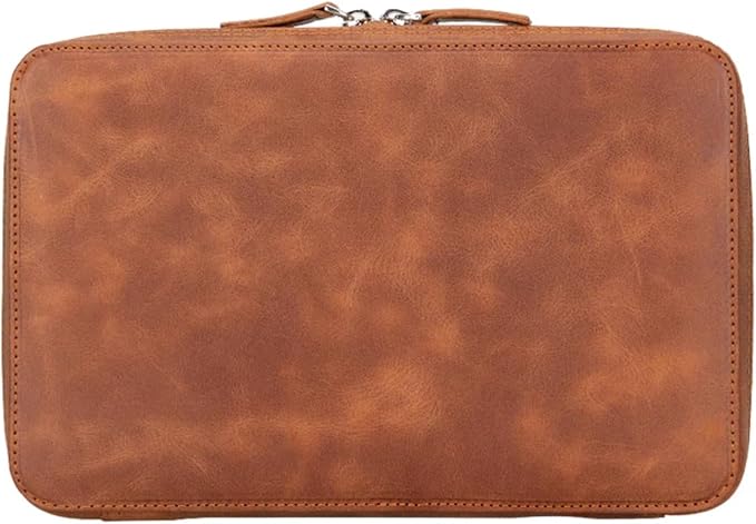 Medicine Handmade Leather Cable Organizer Bag – Full-Grain Leather Travel Tech Case for Cords, Chargers & Accessories – Zippered Storage for Men & Women (Tiguan Tan)