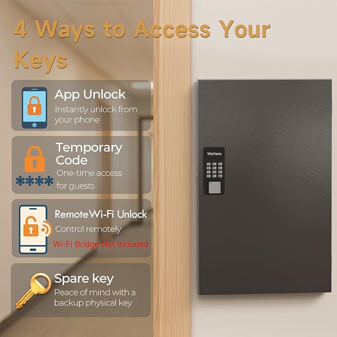 96 Key Lock Box Wall Mount, Smart Key Cabinet One Time Password/APP Bluetooth/Fixed Code/Wi-Fi Remote/Key Unlock, Security Storage Key Holder Box, Key Management for Valets, Realtors, Office, Hotel