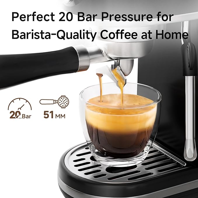 HIBREW H10B - 51mm Espresso Machine - Temperature & Cup Volume Adjustable at will - With Intelligent Display Screen & Pressure Gauge - Stainless Steel Body (Black)