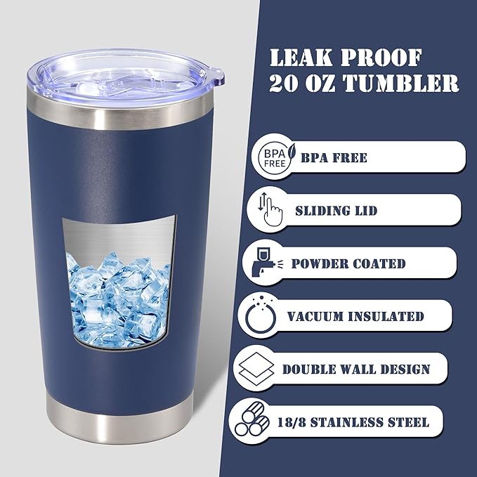 20 oz Tumbler with lid Double Wall Vacuum Insulated Tumblers Stainless Steel Coffee Mug Travel Coffee Tumbler Powder Coated Tumbler Cup Keep Hot&Cold - (Navy 12 Pack)