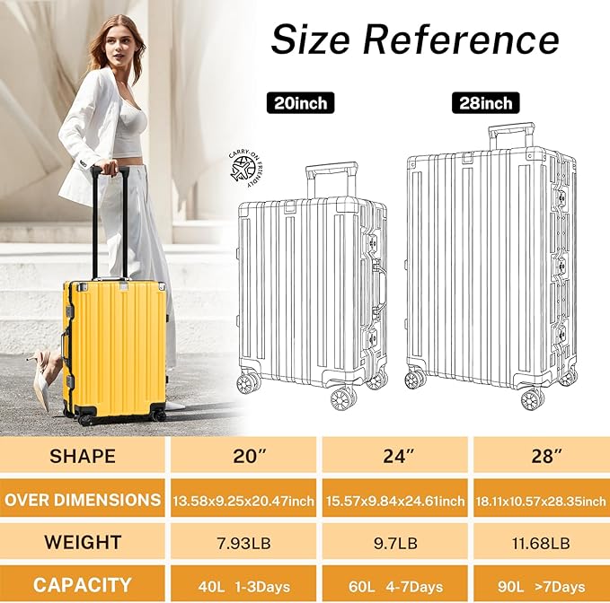 Krute Luggage 24 Inch Aluminum Frame Zipperless Suitcase with Spinner Wheels Checked Luggage PC+ABS Lightweight Hardshell
