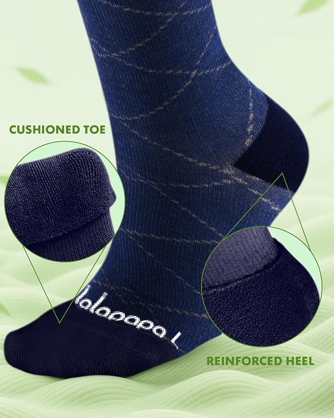 Bamboo Viscose Compression Socks for Women Men 2 Pairs 15-20mmHg Knee High Compression Socks Travel Nurse