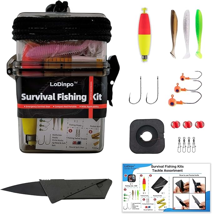 Mini Survival Fishing Kit Small Emergency Fishing Gear Box Pocket Fishing Tackle Travel Fishing Shoebox Surf Survivalist Fishing Accessories Pack Gifts for Fishing Starter Men