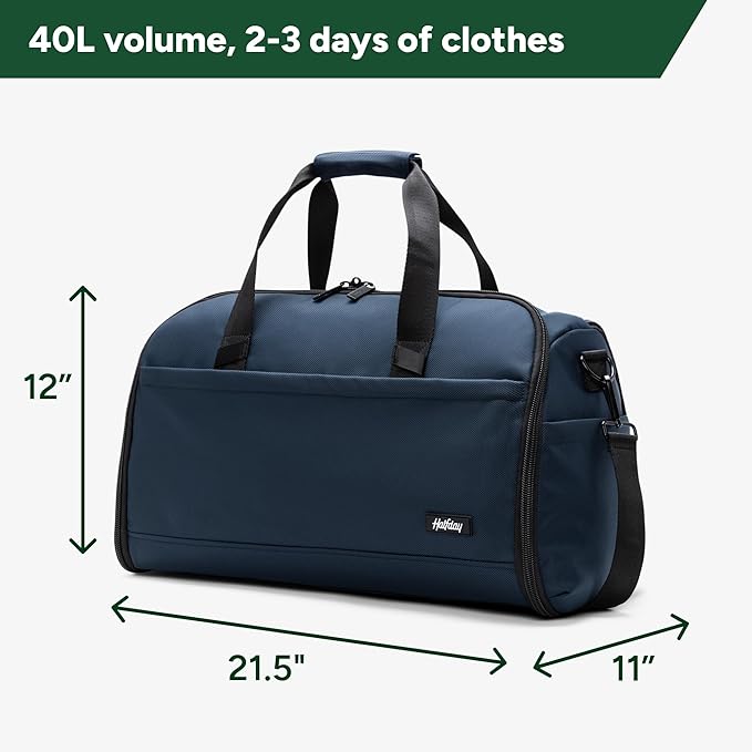 Halfday Convertible 2-in-1 Premium Garment Duffel Weekender Bag 40L | Wrinkle-Free Travel, Hanging Suit Compartment, Shoe Pockets, Trolley Sleeve. Balistic Nylon Carry-On, Pacific