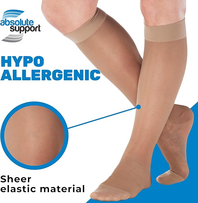 (3 Pairs - Closed Toe) Made in USA - Compression Socks for Women 15-20mmHg - Sheer Compression Knee High Stockings for Post Surgery, Pregnancy, Arthritis, Edema - Taupe, Large - A101T3-3