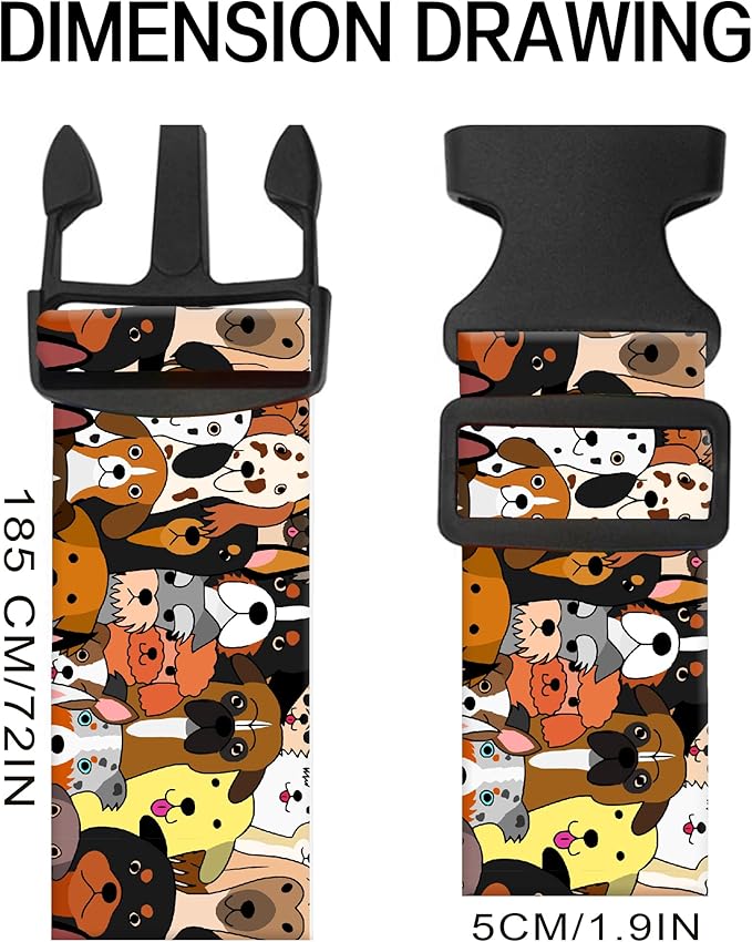 Luggage Straps for Suitcases, Adjustable Travel Belt, Durable Wide Luggage Strap, Cute Suitcase Strap Identifiers with Buckle, Bag Straps for Luggage, Cute Colorful Dogs