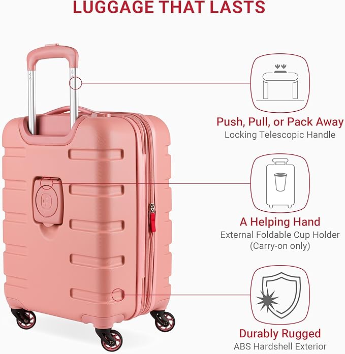SwissGear 7366 Hardside Expandable Luggage with Spinner Wheels, Coral Almond, Carry-On 19-Inch