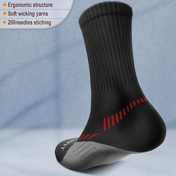 BULLIANT Compression Socks for Men 6Pairs, Athletic Crew Socks Cushioned For Men Sports Running-Arch Support