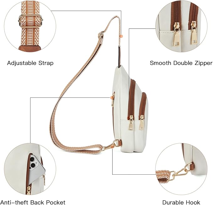 Telena Small Sling Bag for Women Leather Crossbody Fanny Packs Chest Bag for Women