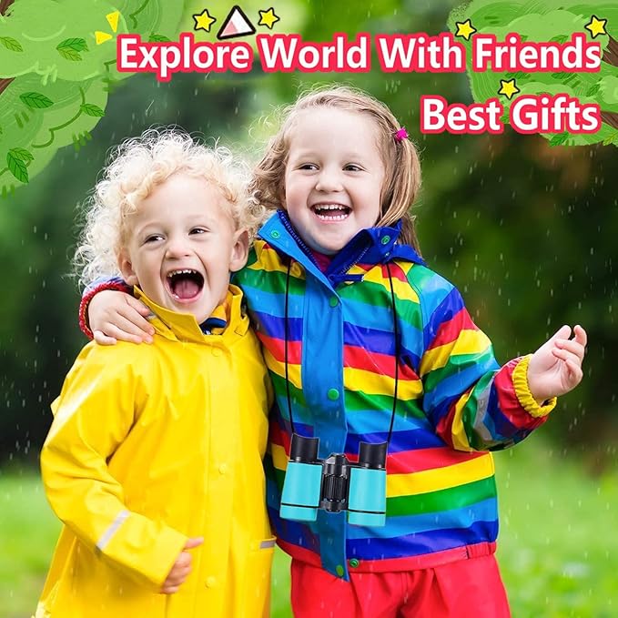 Kids Binoculars Best Gifts for 3-12 Years Boys Girls High-Resolution Optics Shockproof Mini Compact Binocuolar Toys Folding Small Telescope for Bird Watching Camping Outdoor Play