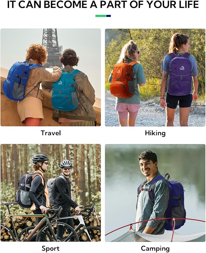 WATERFLY Hiking Foldable Daypack Backpack: 25L Ultra Lightweight Packable Waterproof Outdoor Travel Day Pack for Woman Man