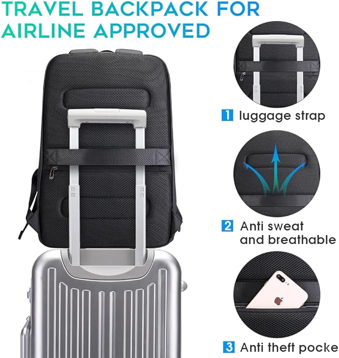 BANGE Business Smart Backpack Waterproof fit 15.6 Inch Laptop Backpack with USB Charging Port,Travel Durable Backpack