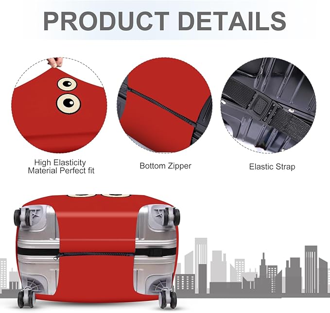 ANNA QUEEN Funny Cartoon Eyes Luggage Cover, Red Suitcase Protector with Cute Big Eyes Design, Travel Suitcase Cover for 28-30 Inch Luggage, Stretchable & Washable Spandex Travel Accessories