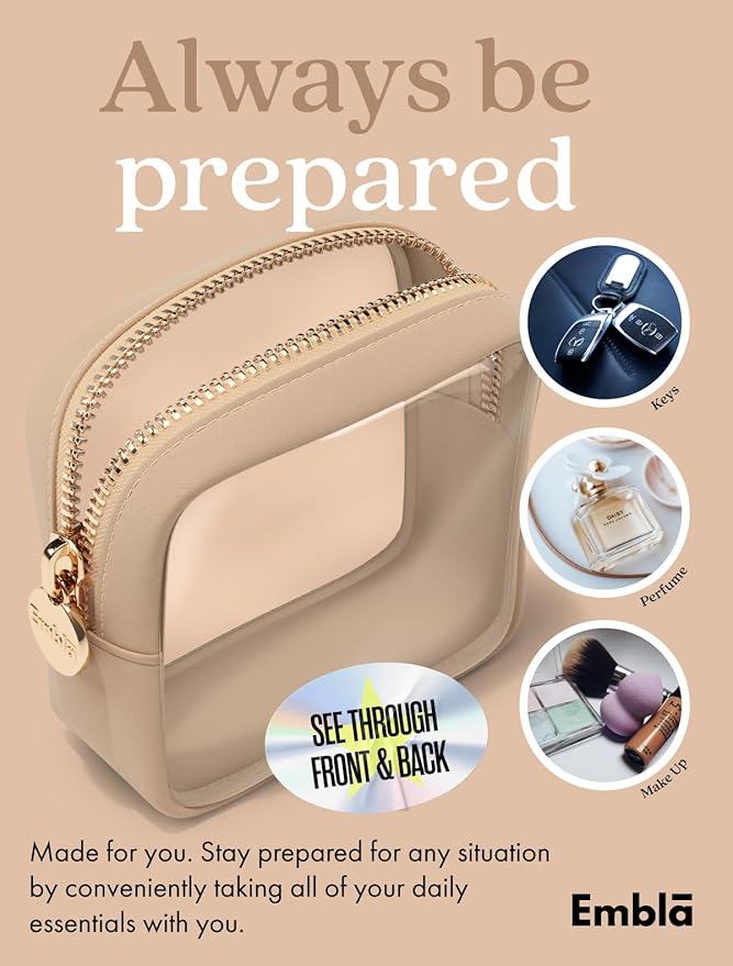 Clear Makeup Bag Zipper Pouch, Transparent Cosmetic Case Organizer, TSA Approved Travel Toiletry Case, Travel Accessories Essentials Makeup Tote for Women, Mini Cute Make up Bag for Purse - Sand