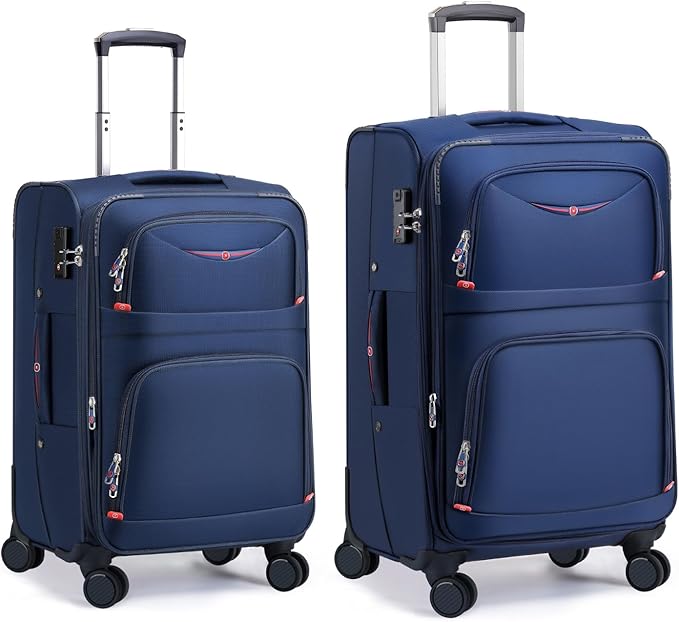 Softside Expandable Luggage with 4 Spinner Wheels, Durable Carry-On Luggage Suicase (Blue, 2-Piece Set 21/25)