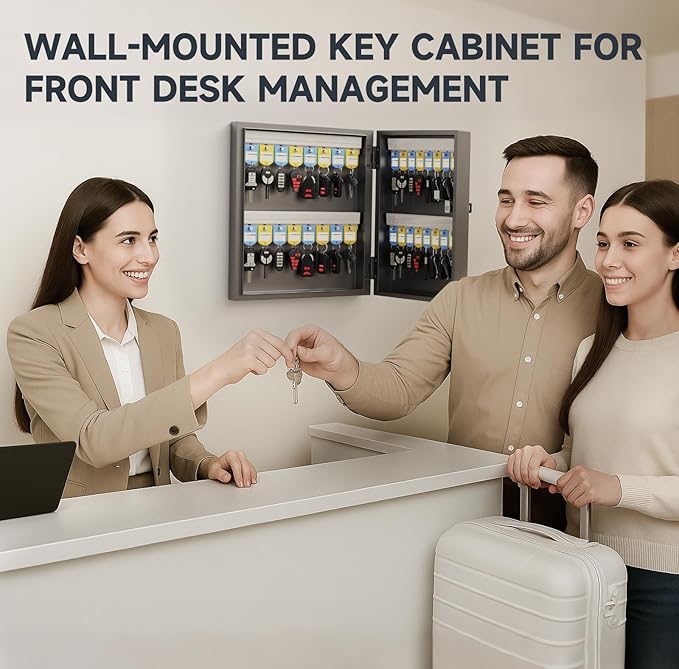 48 Key Cabinet Organizer, Key Lock Box, Key Safe Security Storage Lockbox Holder for Valets, Hotels, Car and House Keys, Key Keeper Box – Black