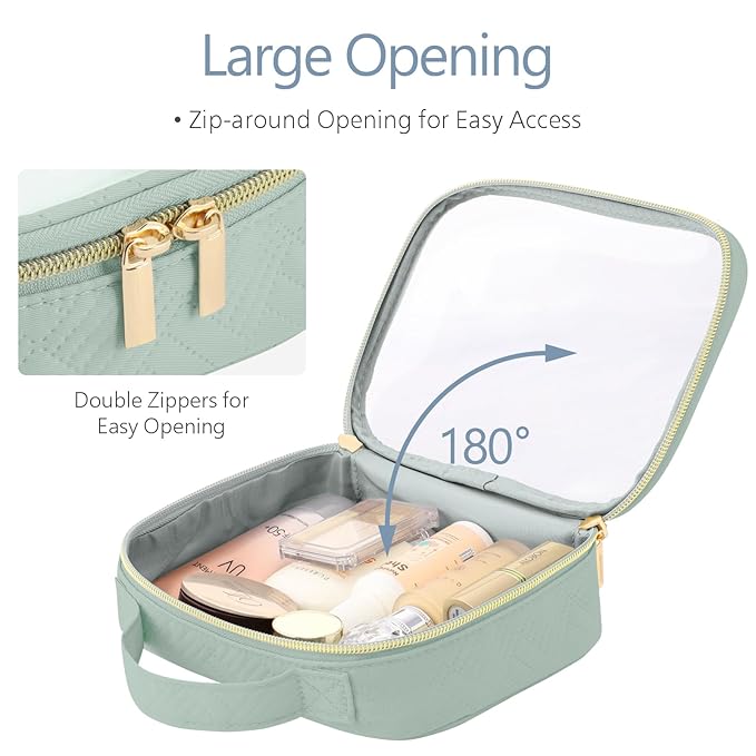 PACKISM TSA Approved Toiletry Bag - Clamshell Closing Clear Makeup Bags with Handle, Laurel Green, Quart-sized Clear Travel Bags for Toiletries, Carry-on Travel Essentials