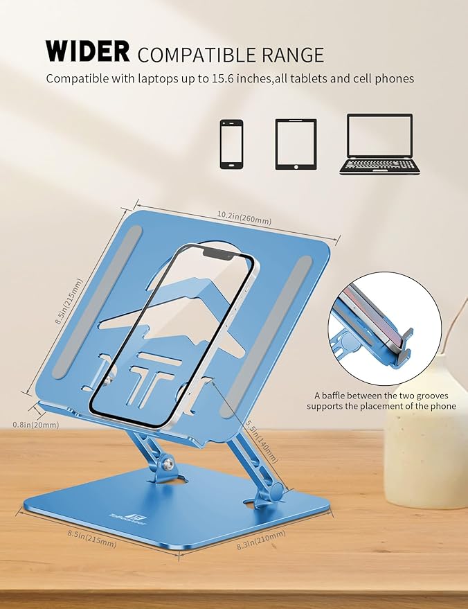 Laptop Stand, Ergonomic Adjustable Computer Stand for Collaborative Work, Foldable and Portable Heat Sink Computer Stands, Fits up to 15.6-inch Laptops (Dark Blue)