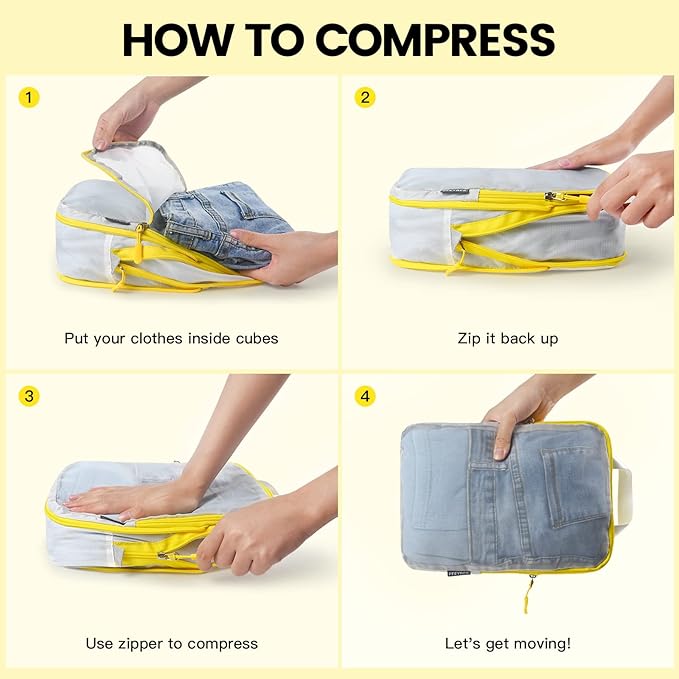 Lightweight Compression Packing Cubes for Suitcases, Compressible Expandable Travel Packing Organizer with Clear Toiletries and Backpack Bag, Travel Essentials for Carry on Luggage 7 Set