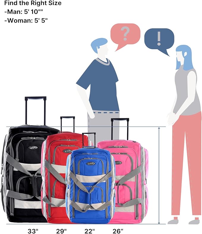 Olympia U.S.A. 29 inch Jumbo Size 8 Pockets Wheeled Rolling Duffel Bag Water Resistant Luggage Lightweight Travel Suitcase with Retractable Handle