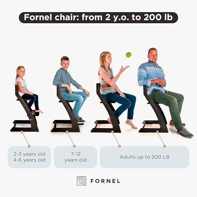FORNEL Modern Black Wooden High Chair | The Adjustable Grow-with-Me Chair, A Sleek Alternative to Stokke | Perfect for Minimalist & Industrial Kitchens