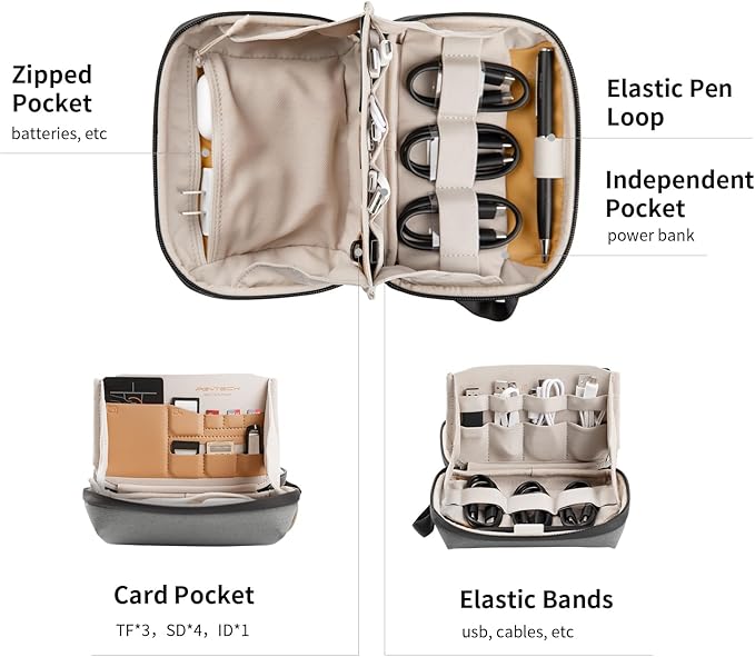 PGYTECH Mini Travel Tech Organizer, Waterproof Tech Pouch, Electronics Accessories Organizer Carrying Case, Cable Organizer Bag for Cables, Cord, Phone Batteries, Charger,Photography SD Card, Black