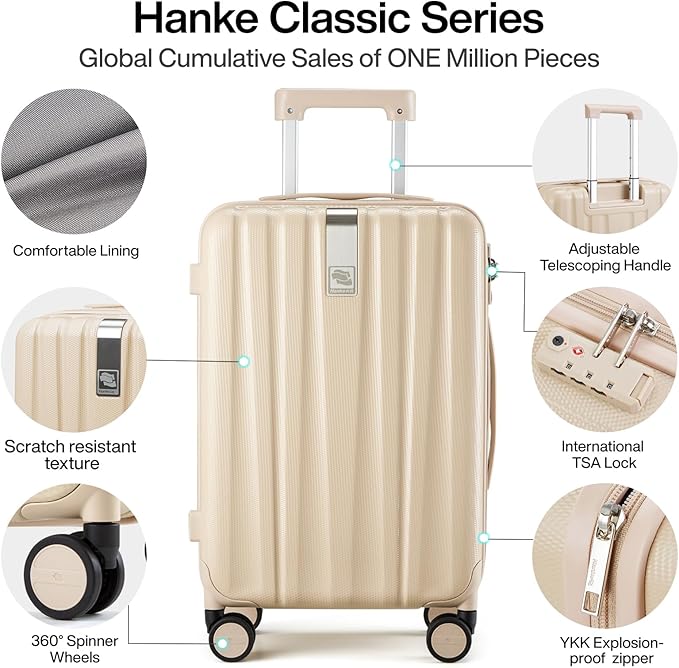 Hanke 29 Inch Luggage Suitcases With Spinner Wheels Lightweight PC hardside Rolling Suitcase With Travel Lock, Checked-Large 29-Inch（Cuba Sand）