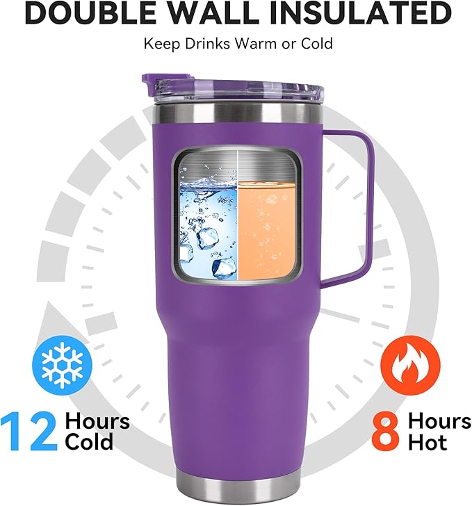 HASLE OUTFITTERS 30oz Tumbler With Handle, Insulated Travel Coffee Mug With Straw Leak-Proof Double Wall Stainless Steel Vacuum Tumblers Metal Cup with Straw for Hot and Cold Drink