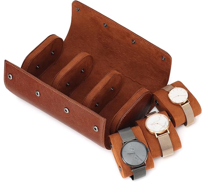JOYIR Watch Roll for Travel, Genuine Leather Watch Case Organizer with 3 Pillows | Portable Storage & Display Case for Men, Women | Ideal Gift for Father's Day, Birthday, Christmas