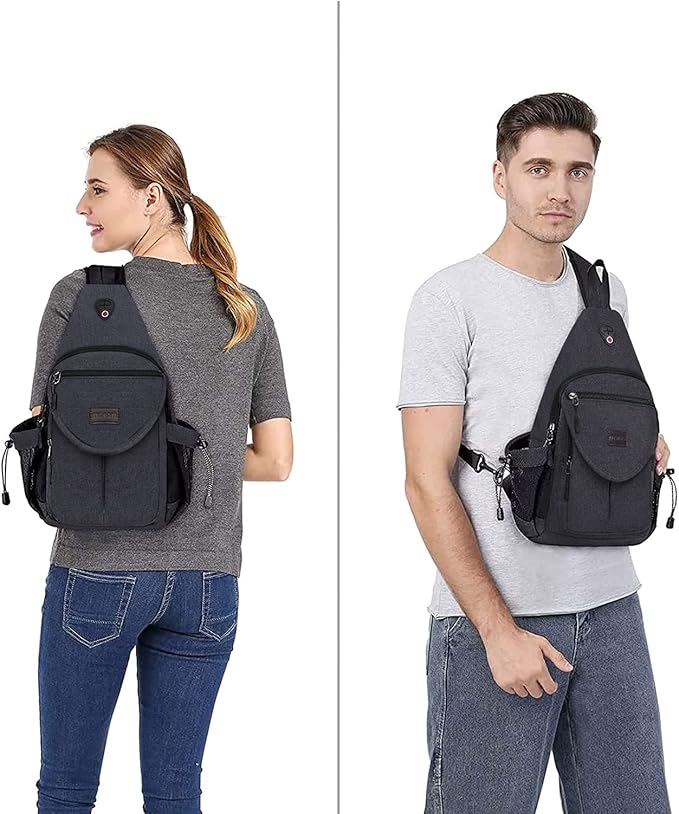 MOSISO Sling Backpack,Canvas Crossbody Hiking Daypack Bag with Anti-theft Pocket, Space Gray
