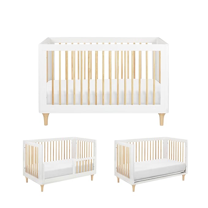 Babyletto Lolly 3-in-1 Convertible Crib with Toddler Bed Conversion Kit in White and Natural, Greenguard Gold Certified