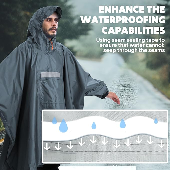 ANYOO Hooded Rain Poncho for Adults Waterproof Lightweight Rain Coat for Men Women Reusable Rain Jacket for Emergency Outdoor