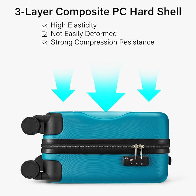 Hanke 16 Inch Underseat Carry On Luggage with Wheels Hard Shell Mini Small Suitcases Carry On Bag for Airline Approved TSA Luggage Lightweight Travel Suitcase(Caribbean Blue)
