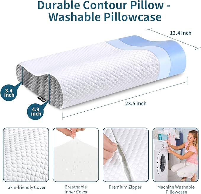 Neck Pillow Memory Foam for Pain Relief Bed Pillow for Sleeping, Ergonomic Orthopedic Cervical for Neck and Shoulder Pain, Side Back Stomach Sleeper