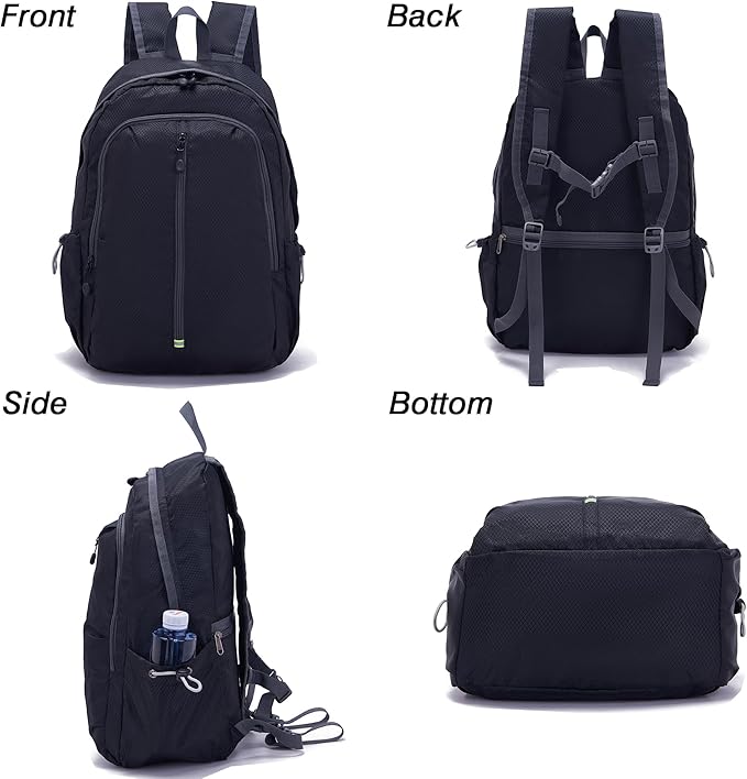 YZAOLL 25L Lightweight Packable Hiking Backpack Waterproof Hiking Daypack for Women Men Gym Backpack Travel Camping Vacation,Black