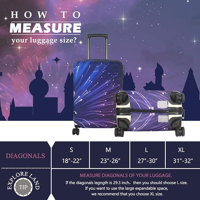 Explore Land Travel Luggage Cover Suitcase Protector Fits 31-32 Inch Case (Fireworks, XL)