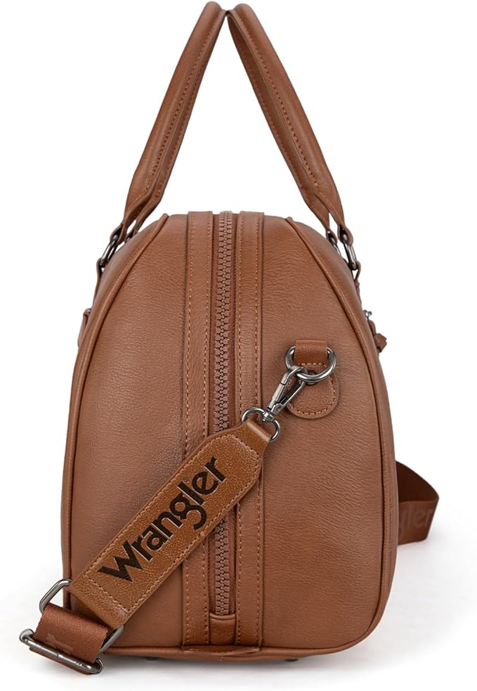 Wrangler Travel Duffel Bag Large Weekender Bag for Women Designer Carry on Overnight Bag for Trips Leather Luggage Bag Brown