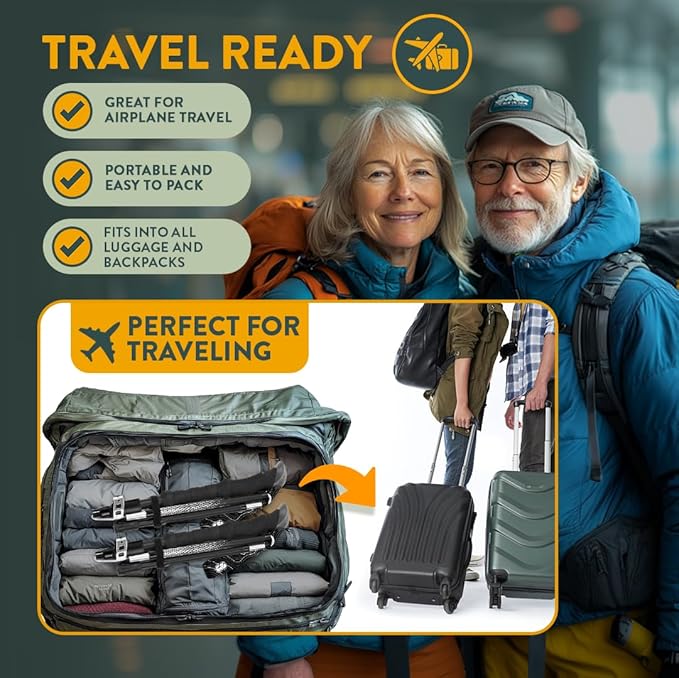 Premium Foldable Hiking Poles by USA Brand - Adjustable, Lightweight Trekking Poles Made of Aircraft Aluminum, Metal Flip Locks & Comfortable Real Cork and EVA Foam Grips