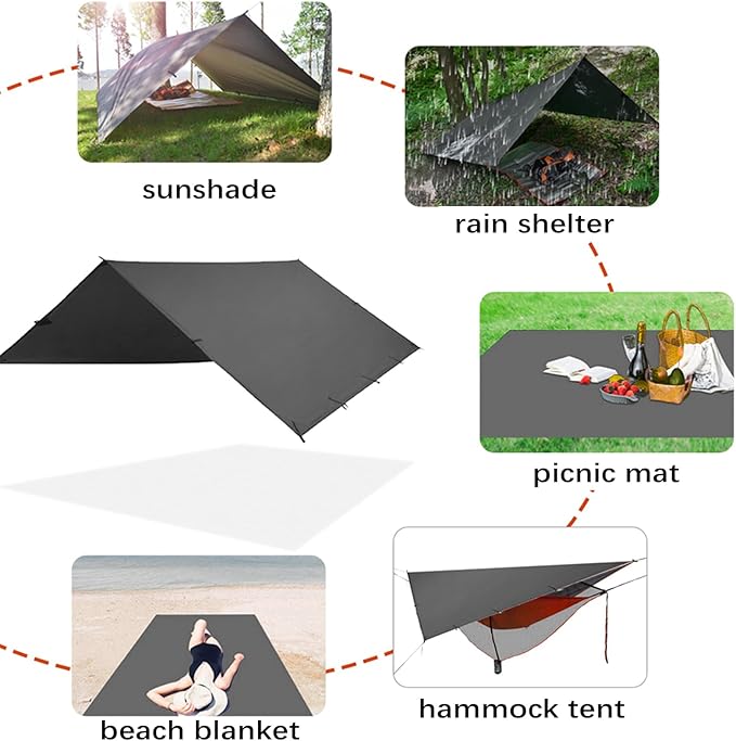 KALINCO Tent Tarp, Picnic Mat Camping Tarp Tent Hammock Tarp, pu Waterproof Camping tarp Tent Rain Fly Picnic Mat Survival Shelter Sunshade