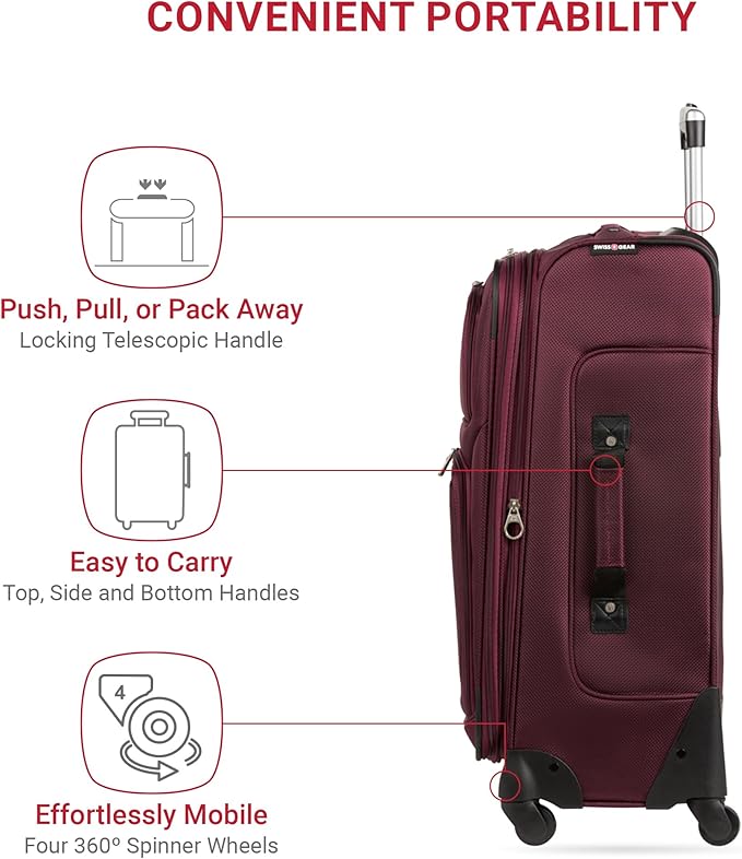 SwissGear Sion Softside Expandable Luggage, Merlot, Checked-Medium 25-Inch