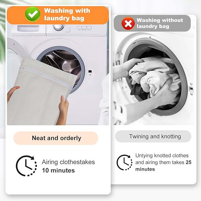 4-Piece White Large Durable Organic Cotton Mesh Laundry Bags with Sturdy Zippers and Breathable Mesh are Delicate Laundry Bags for Underwear, Clothes, Pants and Socks