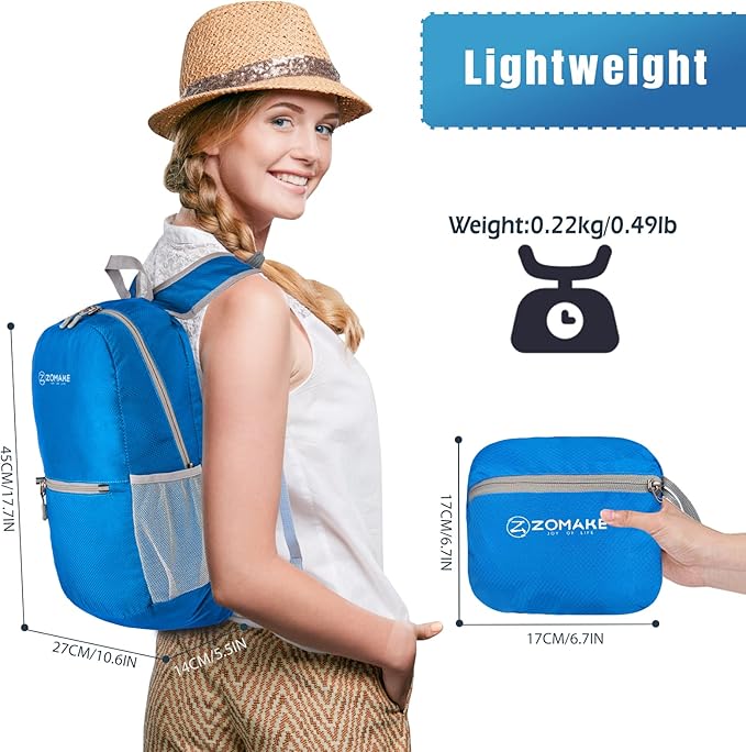 ZOMAKE Ultra Lightweight Hiking Backpack 20L, Packable Small Backpacks Water Resistant Daypack for Women Men(Dark Blue)