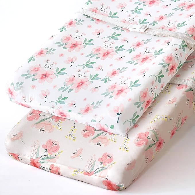 Stretchy Changing Pad Covers BROLEX Changing Table Cover for Baby Boys Girls,2 Pack Jersey Knit,Pink Blossom